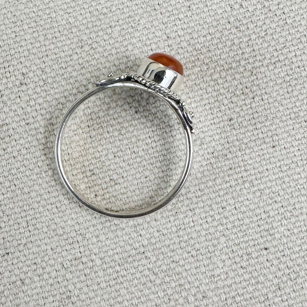 NEW Carnelian Cabochon Ring 8 Ornate Sterling Silver Spiral Leaf Design Orange - Picture 4 of 8